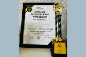 Honored to Receive the Best Luxury Car Rental Service Award at the Gujarat Business Icon Awards 2025!